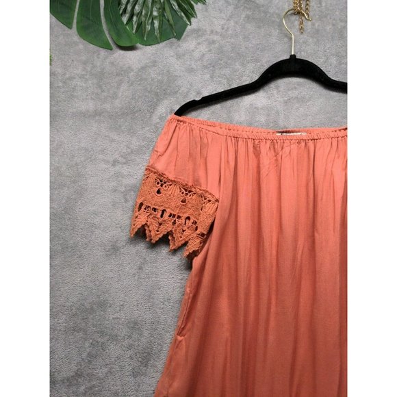 IRIS Women Summer Mini Dress 100% Rayon Off The Shoulder Peach US S(4-6) - Picture 2 of 13
